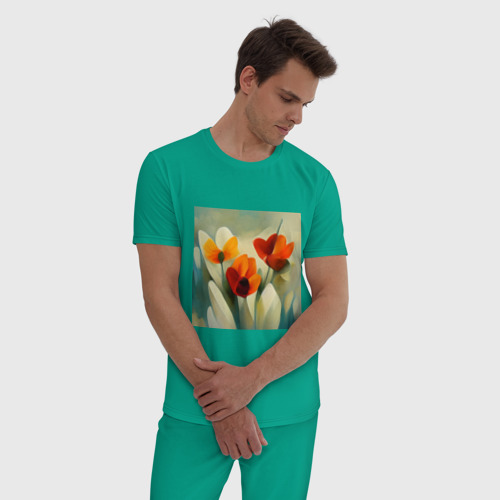 Мужская пижама хлопок с принтом Тюльпаны в стиле импрессионизм, фото на моделе #1
