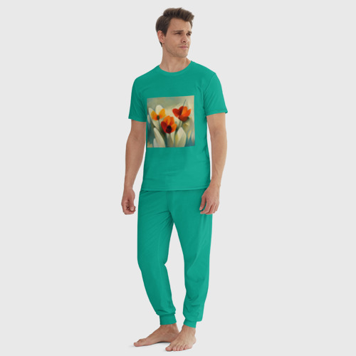 Мужская пижама хлопок с принтом Тюльпаны в стиле импрессионизм, вид сбоку #3