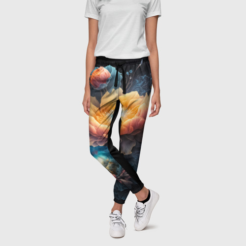 Женские брюки 3D с принтом Букет ярких цветов, фото на моделе #1