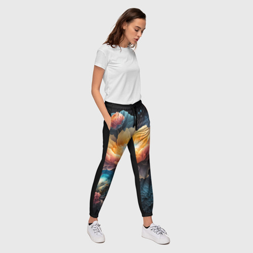 Женские брюки 3D с принтом Букет ярких цветов, вид сбоку #3