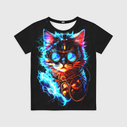 Детская футболка 3D Светящийся кот стимпанк