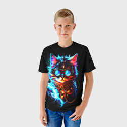 Детская футболка 3D Светящийся кот стимпанк - фото 2