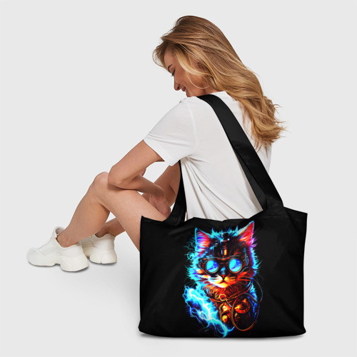 Пляжная сумка 3D Светящийся кот стимпанк - фото 6
