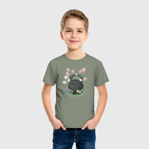 Детская футболка хлопок Кроссфит гиря в цветах, цвет авокадо - фото 3