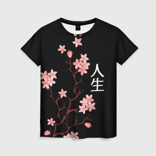 Женская футболка 3D с принтом Сакура, дерево жизни, вид спереди #2