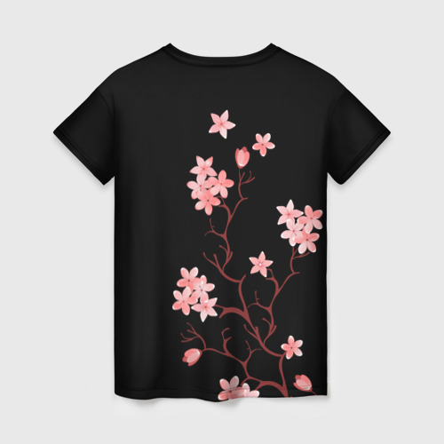 Женская футболка 3D с принтом Сакура, дерево жизни, вид сзади #1