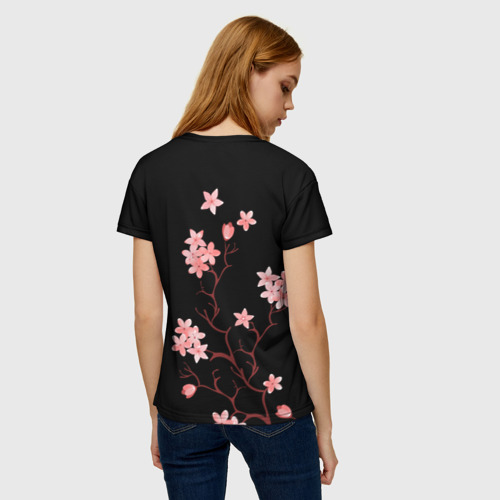 Женская футболка 3D с принтом Сакура, дерево жизни, вид сзади #2