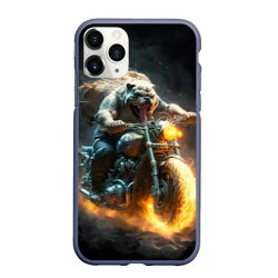 Чехол для iPhone 11 Pro Max матовый Бульдог байкер на мотоцикле