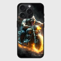 Чехол силиконовый для Apple iPhone 15 Pro Мax матовый Бульдог байкер на мотоцикле