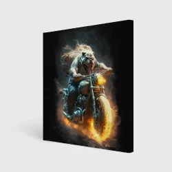 Холст квадратный Бульдог байкер на мотоцикле