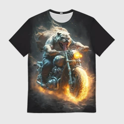 Мужская футболка 3D Бульдог байкер на мотоцикле