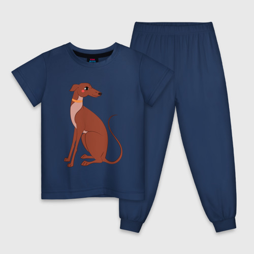 Детская пижама хлопок с принтом Грейхаунд пёс, вид спереди #2