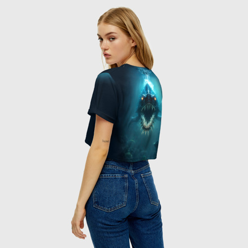 Женская футболка Crop-top 3D Голодный мегалодон, цвет 3D печать - фото 5