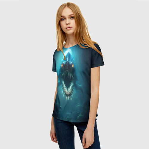Женская футболка 3D Голодный мегалодон, цвет 3D печать - фото 3