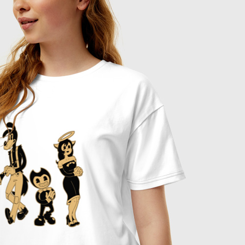 Женская футболка хлопок Oversize с принтом Бенди, Борис и Энджел, фото на моделе #1