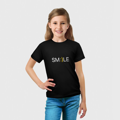 Детская футболка 3D Надпись smile, цвет 3D печать - фото 5