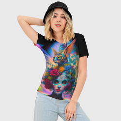 Женская футболка 3D Slim Девушка с кошкой - нейросеть - фото 2