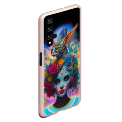 Чехол для Honor 20 Девушка с кошкой - нейросеть - фото 2