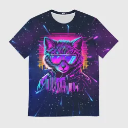 Мужская футболка 3D Котик в неоне