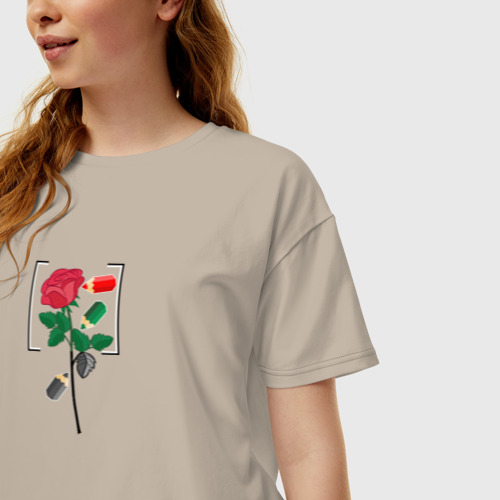 Женская футболка хлопок Oversize с принтом Раскрашивание розы, фото на моделе #1