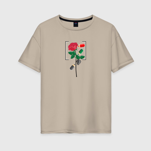 Женская футболка хлопок Oversize с принтом Раскрашивание розы, вид спереди #2