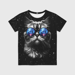 Детская футболка 3D Кот видит млечный путь