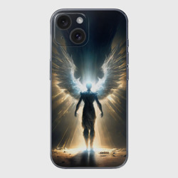 Чехол для iPhone 15 силиконовый с защитой камеры Парящий мужчина ангел