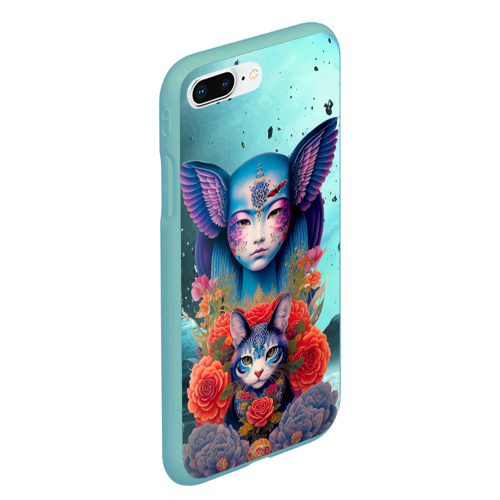 Чехол для iPhone 7Plus/8 Plus матовый Girl with cat in space - neural network, цвет мятный - фото 3