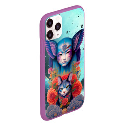 Чехол для iPhone 11 Pro Max матовый Girl with cat in space - neural network - фото 2