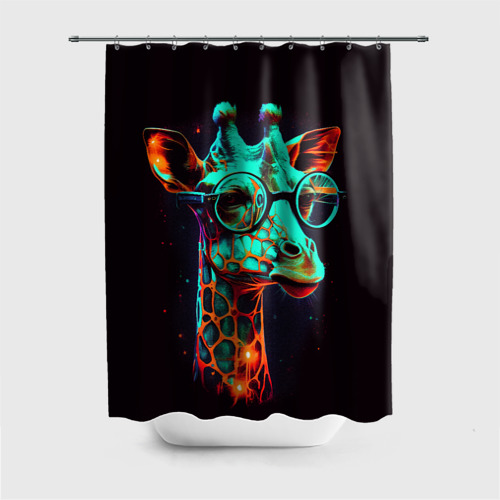 Штора 3D для ванной Зеленый жираф в круглых очках