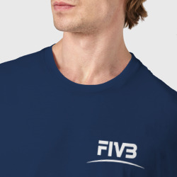 Футболка с принтом Международная федерация волейбола FIVB для женщины, вид на модели спереди №4. Цвет основы: темно-синий