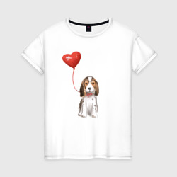 Пес с шариком – Женская футболка хлопок с принтом купить со скидкой в -20%