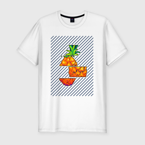 Мужская футболка хлопок Slim с принтом Разрезанный ананас с линиями, вид спереди #2