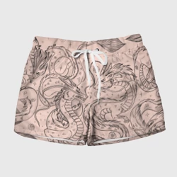 Женские шорты 3D Дракон - унесенные призраками: тату на бежевом