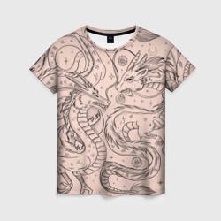 Женская футболка 3D Дракон - унесенные призраками: тату на бежевом