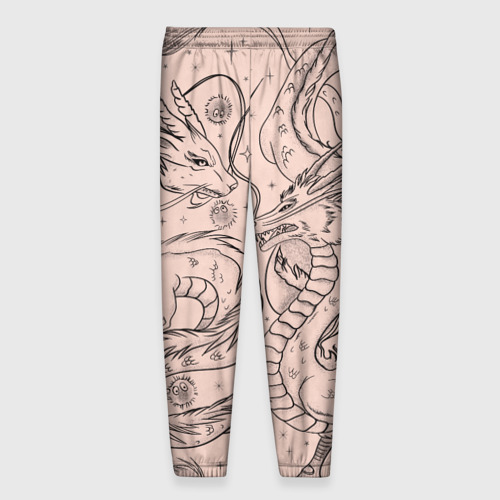 Мужские брюки 3D с принтом Дракон - унесенные призраками: тату на бежевом, вид сзади #1