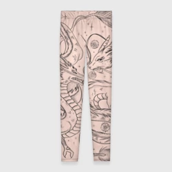 Леггинсы 3D Дракон - унесенные призраками: тату на бежевом
