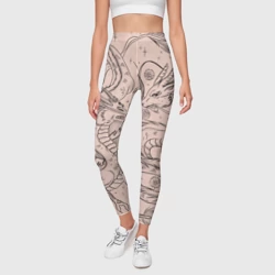 Леггинсы 3D Дракон - унесенные призраками: тату на бежевом - фото 2