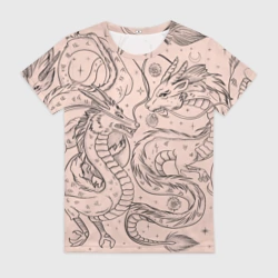 Женская футболка 3D Дракон - унесенные призраками: тату на бежевом