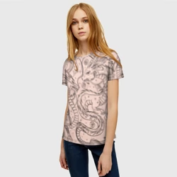 Женская футболка 3D Дракон - унесенные призраками: тату на бежевом - фото 2