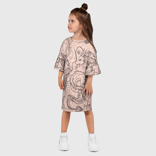 Детское платье 3D Дракон - унесенные призраками: тату на бежевом, цвет 3D печать - фото 3