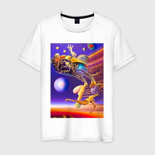 Мужская футболка из хлопка с принтом Космос на ладони - сюрреалистичное существо, вид спереди №1