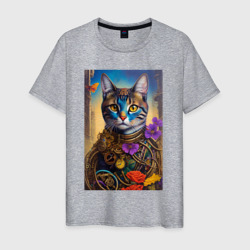 Мужская футболка хлопок Кот в стиле стимпанк - нейросеть 