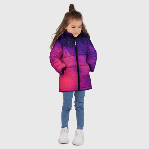 Зимняя куртка для девочек 3D с принтом Фиолетовый космос, вид сбоку #3