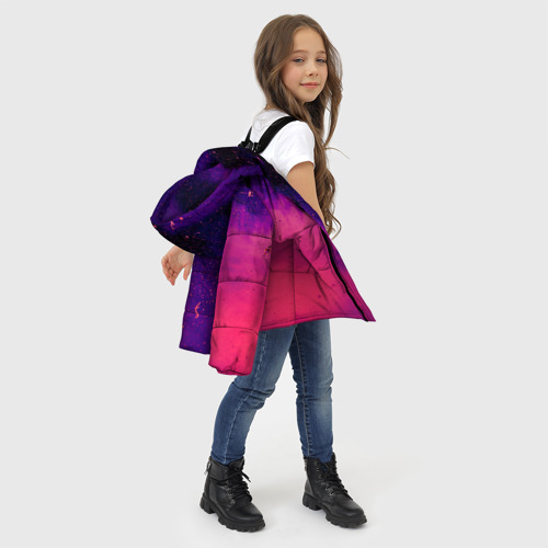 Зимняя куртка для девочек 3D с принтом Фиолетовый космос, фото #4