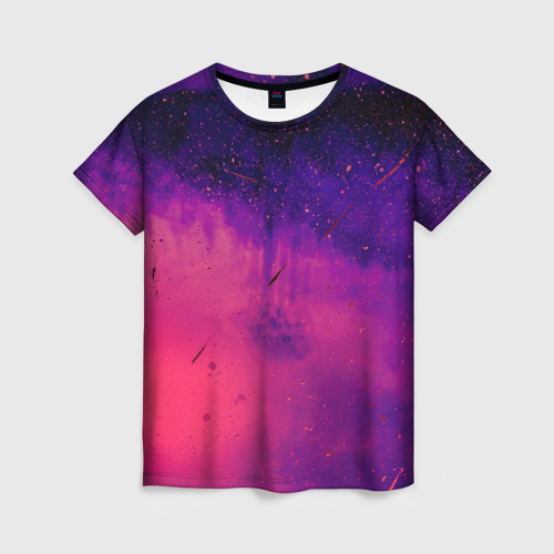 Женская футболка 3D с принтом Фиолетовый космос, вид спереди #2