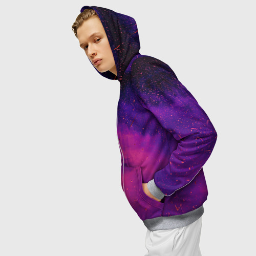 Мужская толстовка 3D на молнии с принтом Фиолетовый космос, вид сбоку #3