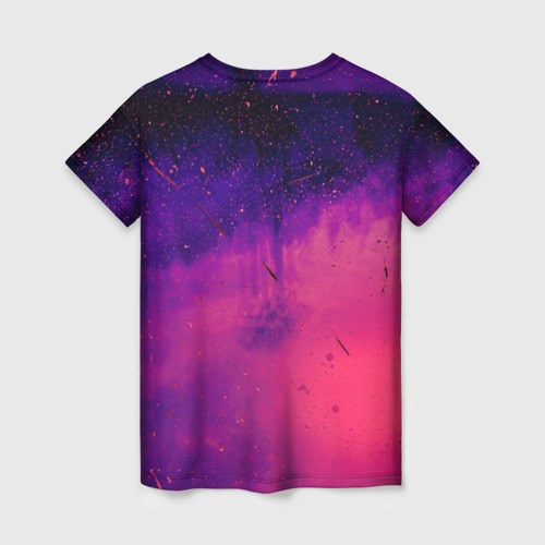 Женская футболка 3D с принтом Фиолетовый космос, вид сзади #1