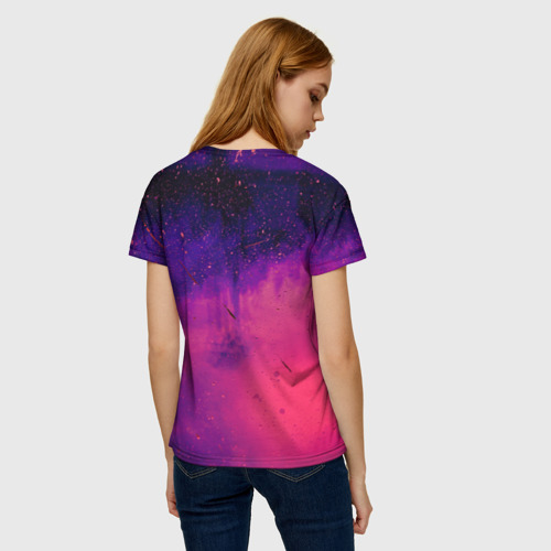 Женская футболка 3D с принтом Фиолетовый космос, вид сзади #2