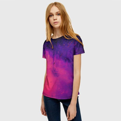 Женская футболка 3D с принтом Фиолетовый космос, фото на моделе #1